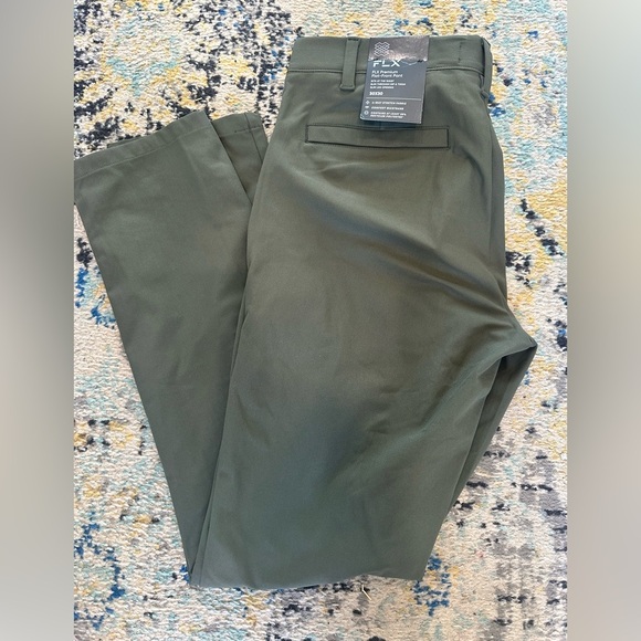 Men’s FLX Premium Flat Front Lightweight Pants 30x30‎ Olive Green - Picture 1 of 6